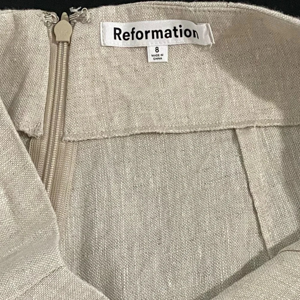 Reformation Cleo Linen Wide Leg Pants Size 8 Oatmeal Neutral Light Tan Pleated